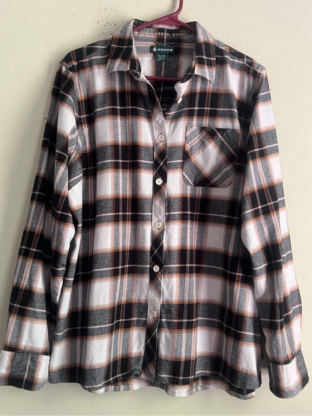 Woods Women's Plaid Button-Down Shirt in White, Black & Brown